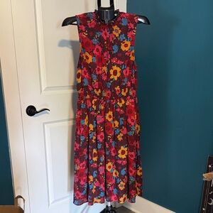 ModCloth Dark Floral Dress with Yellow, Blue & Red Accents